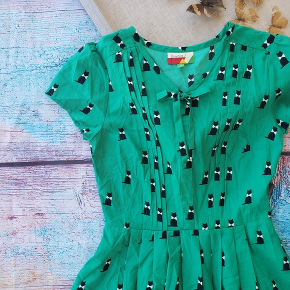 Modcloth Exploratory Style Cat Print A-Line Dress - Picture 8 of 12